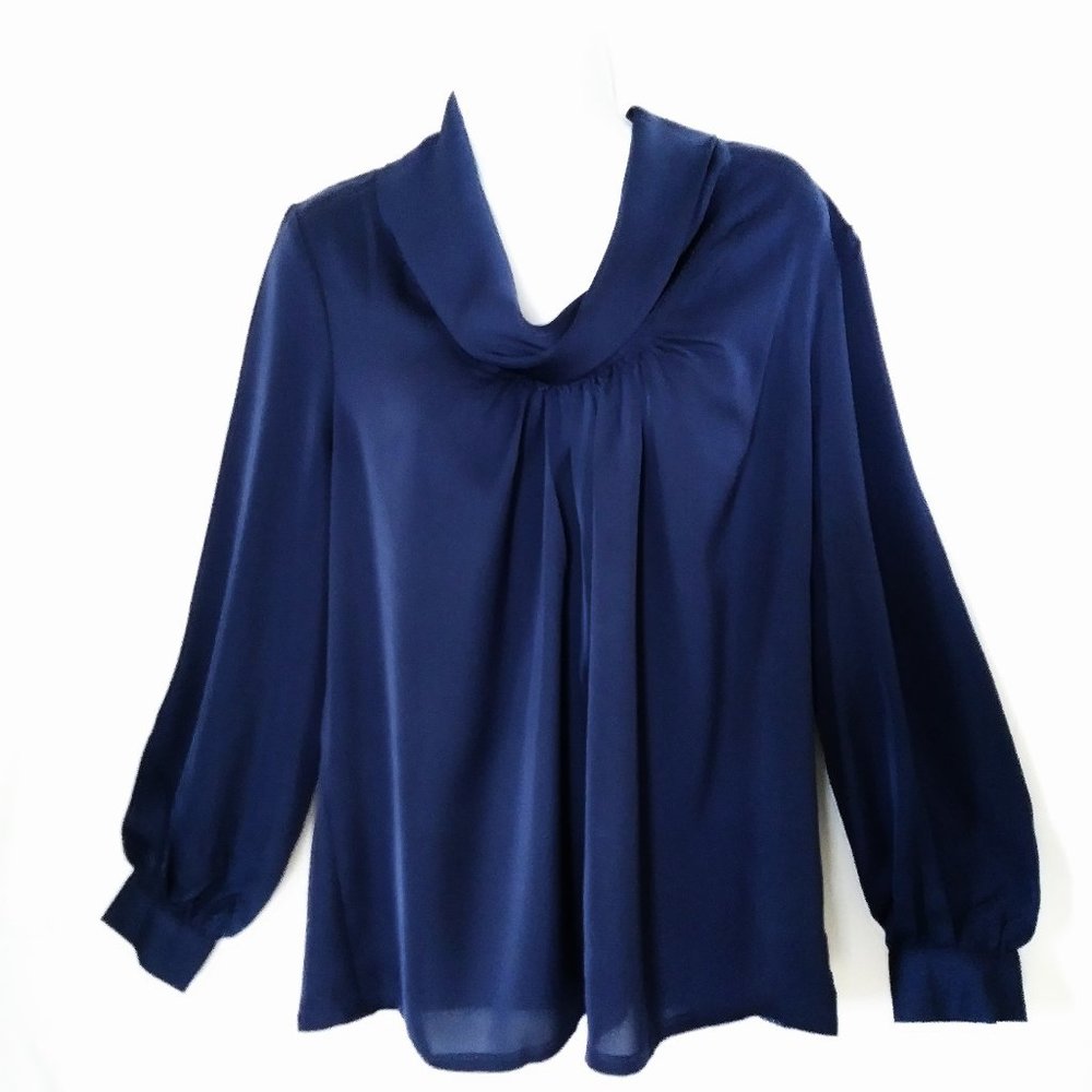 WENDY WILLIAMS Women’s Cowl Neck Poet Blue Pullover Blouse Shirt Top- Size10